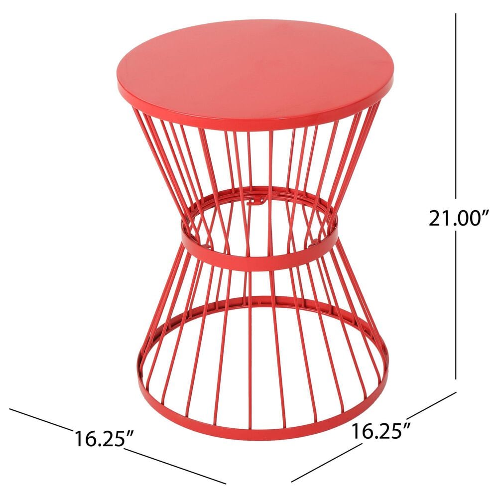 Hearth and Haven Outdoor Metal Hourglass Side Table with Open Cage Design in Red, , large