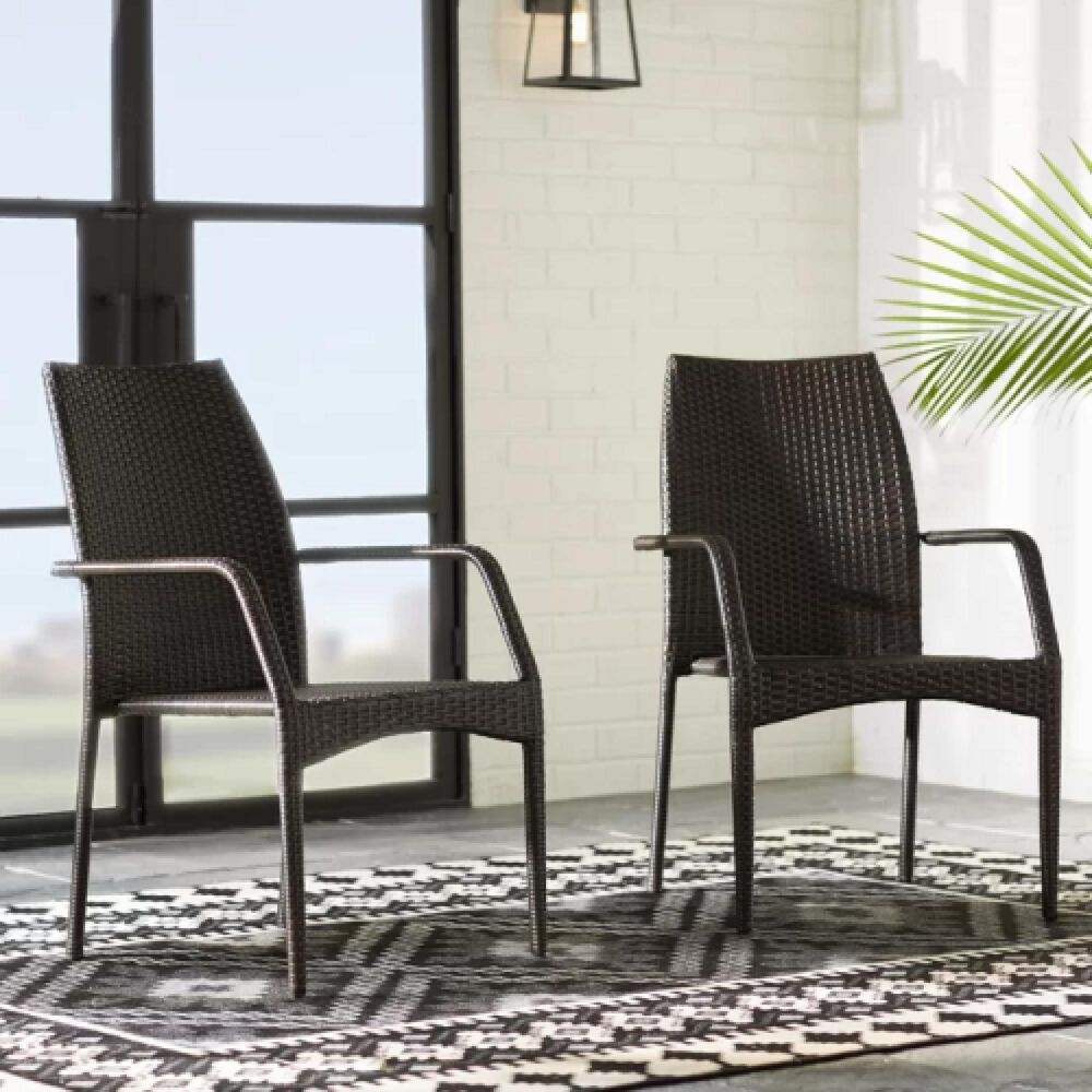 Hearth and Haven Patio Wicker Dining Chair with Sleek Frame and Tapered Leg in Brown &#40;Set of 2&#41;, , large