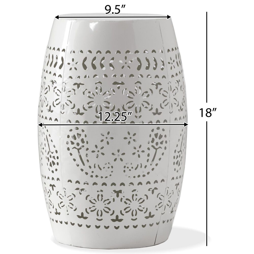 Hearth and Haven Ruby Outdoor Barrel End Table with Lace-Cut Design in White, , large