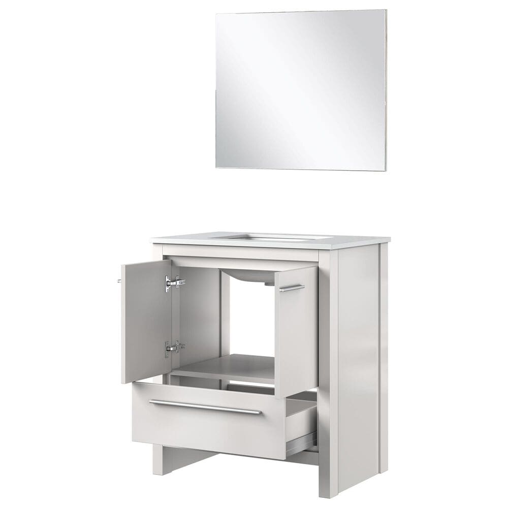 Lexora Home Lafarre 30&quot; Single Bathroom Vanity in Rustic Acacia with 2 cm White Cultured Marble Top, Rectangular Sink and 28&quot; Mirror, , large