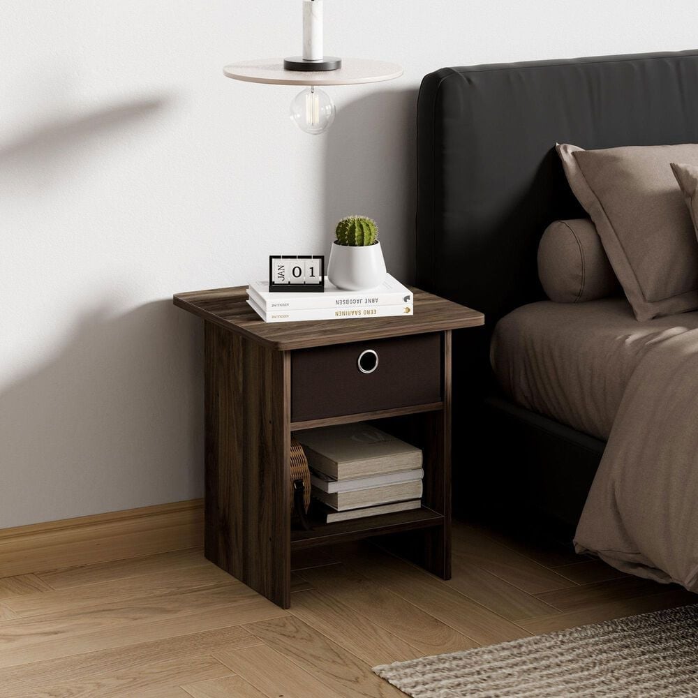 HOMLUX 1-Drawer Modern Nightstand with Open Shelf in Columbia Walnut, , large