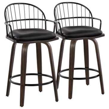 Lumisource Riley 26" Swivel Counter Stool in Black and Walnut (Set of 2), , large