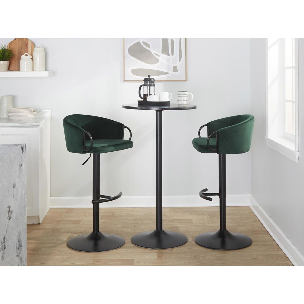LumiSource Claire Swivel Adjustable Barstool with Green Velvet Upholstery in Black (Set of 2), , large