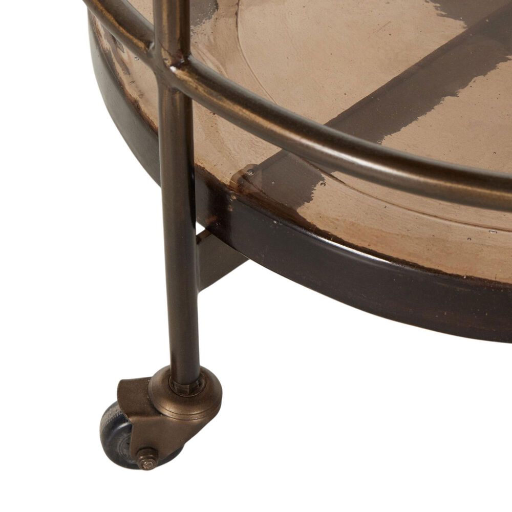 Four Hands Mira Bar Cart-Smoked Brown Cast Glass, , large