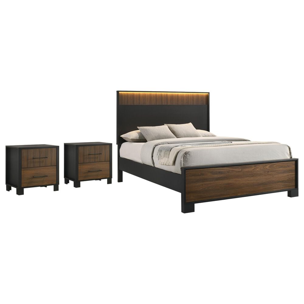 Crown Mark Nemy 3 Piece Queen LED Panel Bedroom Set in Brown, , large