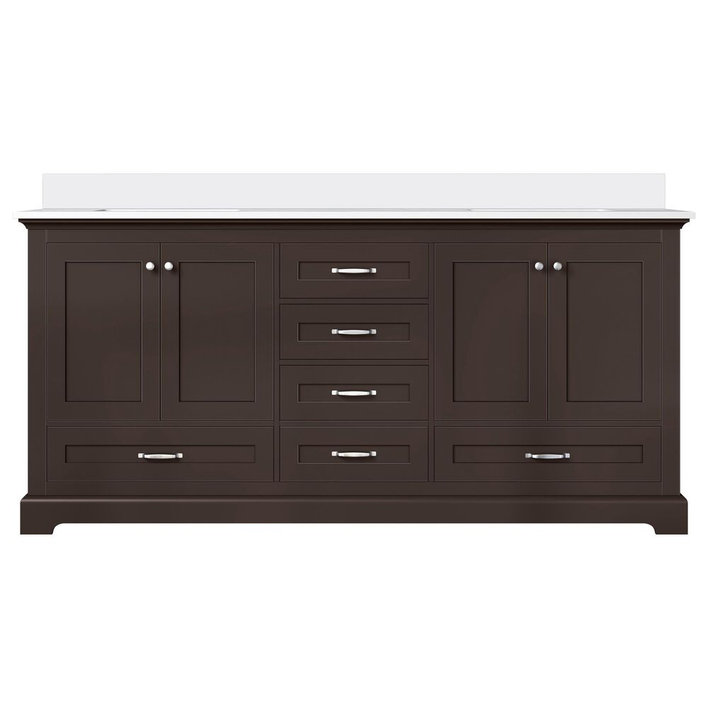 Lexora Home Dukes 72&quot; Double Bathroom Vanity in Espresso with 2 cm White Cultured Marble Top and Rectangular Sinks, , large
