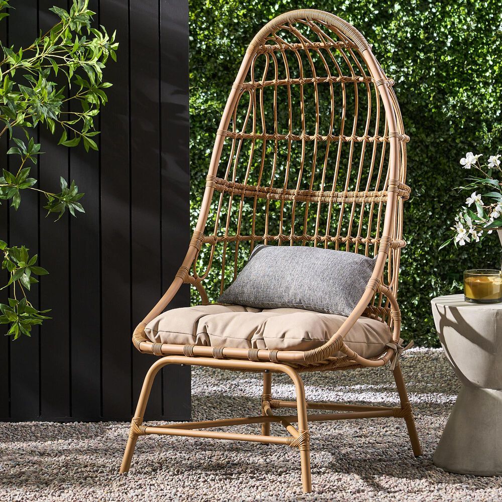 Hearth and Haven Elon Cocoon Outdoor Chair with Light Brown Cushion in Brown, , large