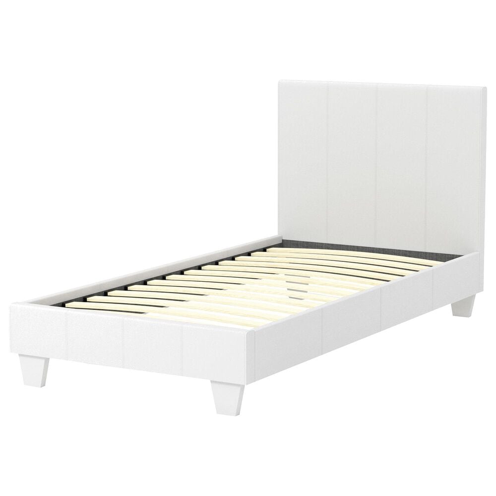 Furniture of America Tucker Twin Upholstered Bed in White, , large
