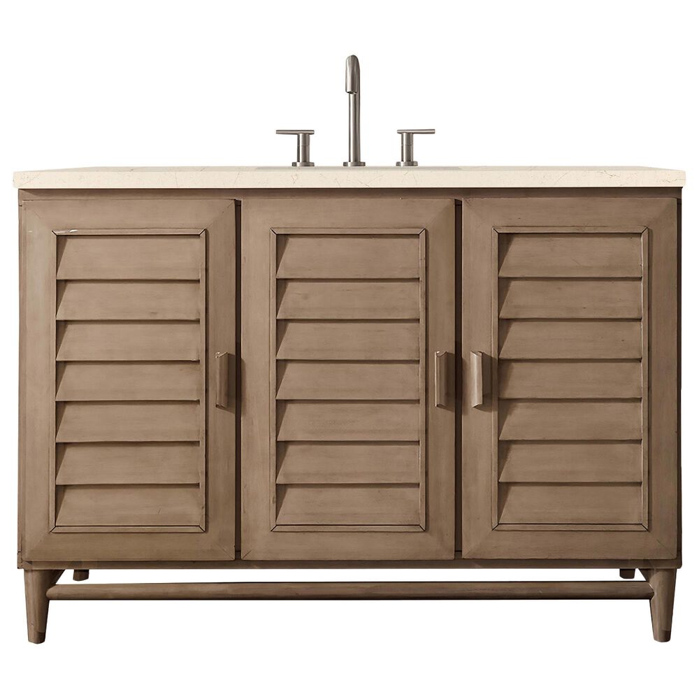 James Martin Vanities Portland 48" Single Bathroom Vanity in Whitewashed Walnut with 3 cm Eternal Marfil Quartz Top and Rectangular Sink, , large