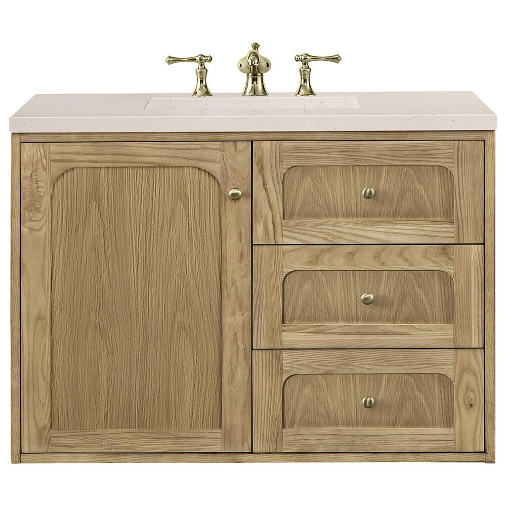 James Martin Vanities Laurent 36&quot; Single Bathroom Vanity in Light Natural Oak with 3 cm Eternal Marfil Quartz Top and Rectangular Sink, , large