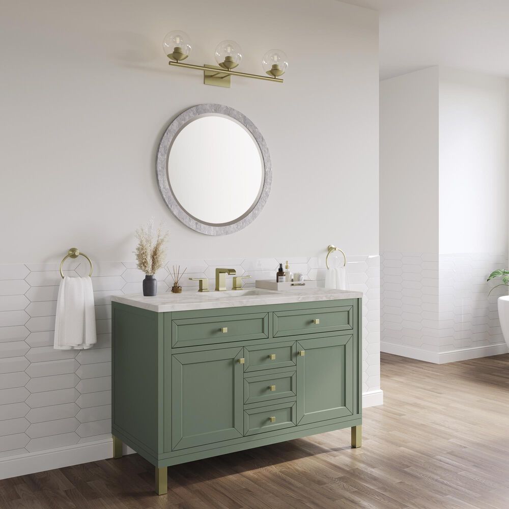 James Martin Vanities Chicago 48&quot; Single Bathroom Vanity in Smokey Celadon with 3 cm Victorian Silver Quartz Top and Rectangular Sink, , large