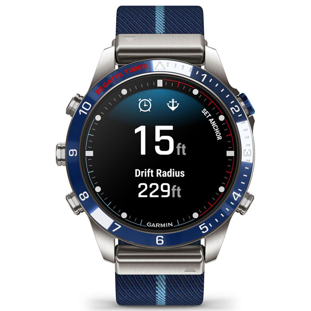 Garmin MARQ 2 Captain AMOLED Smartwatch Silver Grade 5 Titanium Bezel Case with Blue Nylon Band, , large