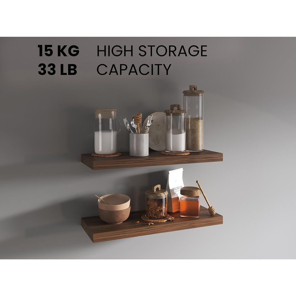 Hearth and Haven Ecco32" Floating Wall Shelf with Concealed Mounting in Dark Brown (Set of 2), , large