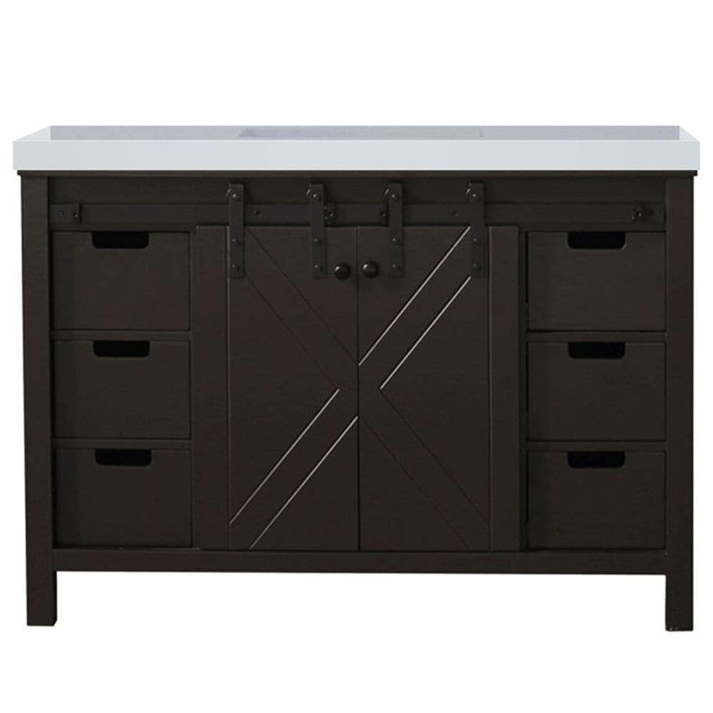 Lexora Home Marsyas 48" Single Bathroom Vanity in Brown with White Quartz Top and Rectangular Sink, , large