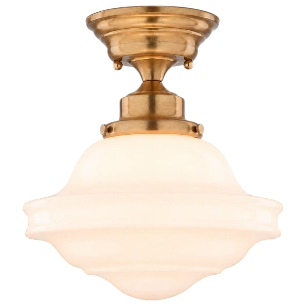 Vaxcel Huntley 10" 1-Light Semi Flush Mount with Milk Glass Shade in Natural Brass, , large
