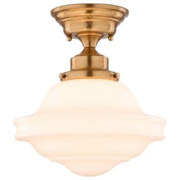 Vaxcel Huntley 10" 1-Light Semi Flush Mount with Milk Glass Shade in Natural Brass, , large