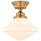 Vaxcel Huntley 10" 1-Light Semi Flush Mount with Milk Glass Shade in Natural Brass, , large