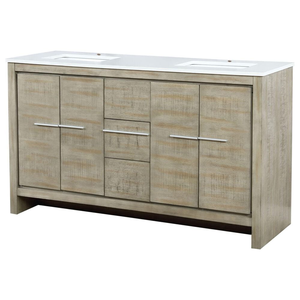 Lexora Home Lafarre 60" Double Bathroom Vanity in Rustic Acacia with 2 cm White Quartz Top and Rectangular Sinks, , large