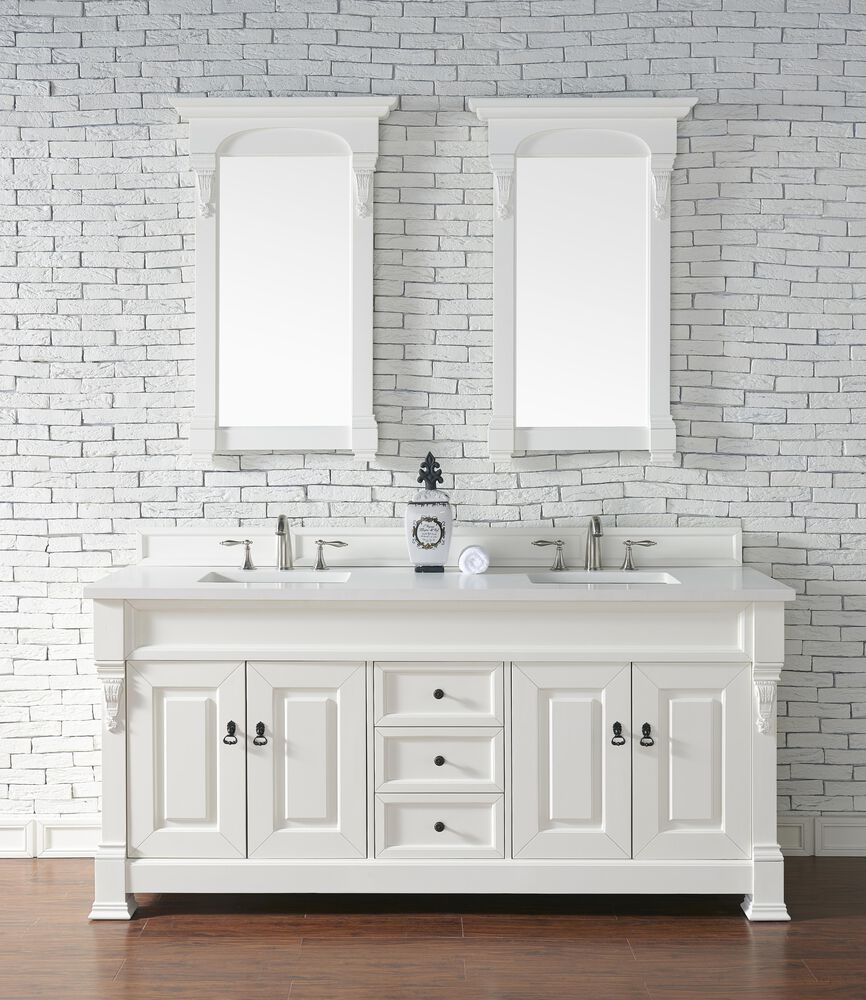 James Martin Vanities Brookfield 72&quot; Double Bathroom Vanity in Bright White with 3 cm White Zeus Quartz Top and Rectangular Sinks, , large