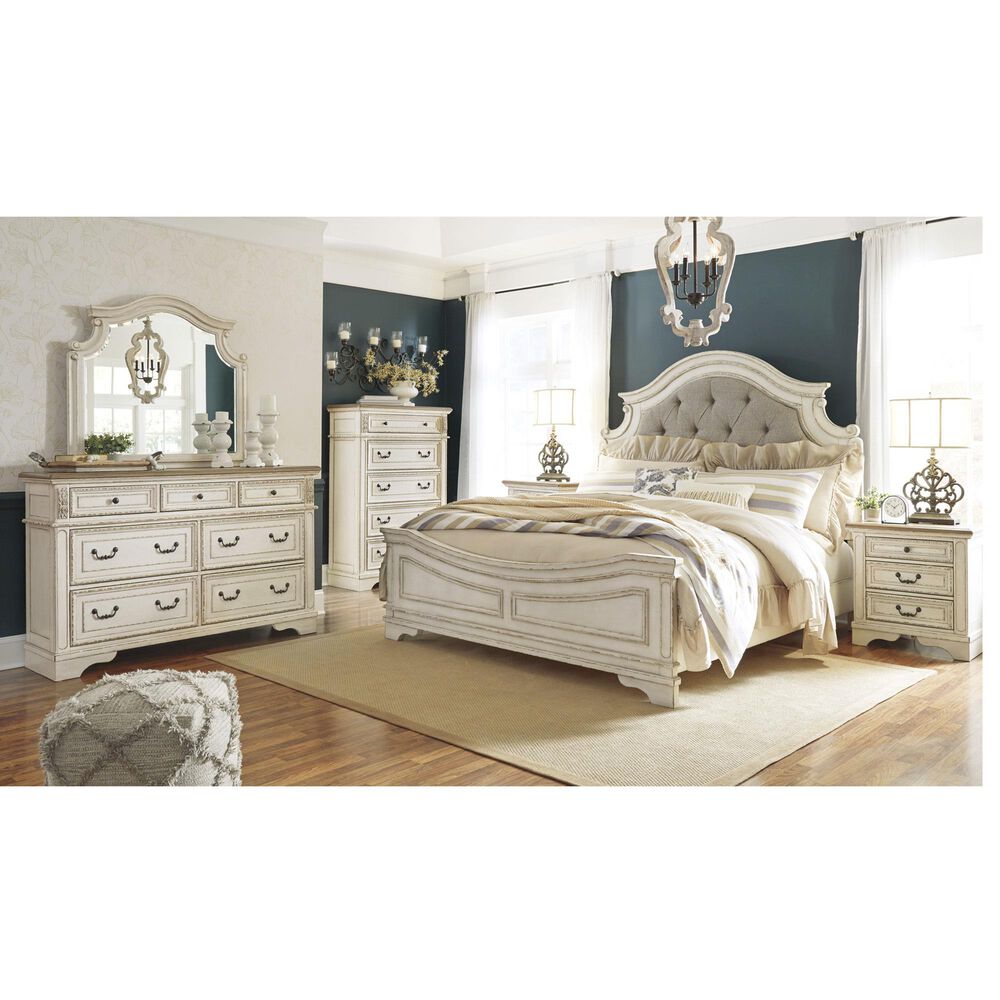 Ashley Realyn 5-Piece King Bedroom Set in Chipped White and Distressed, , large
