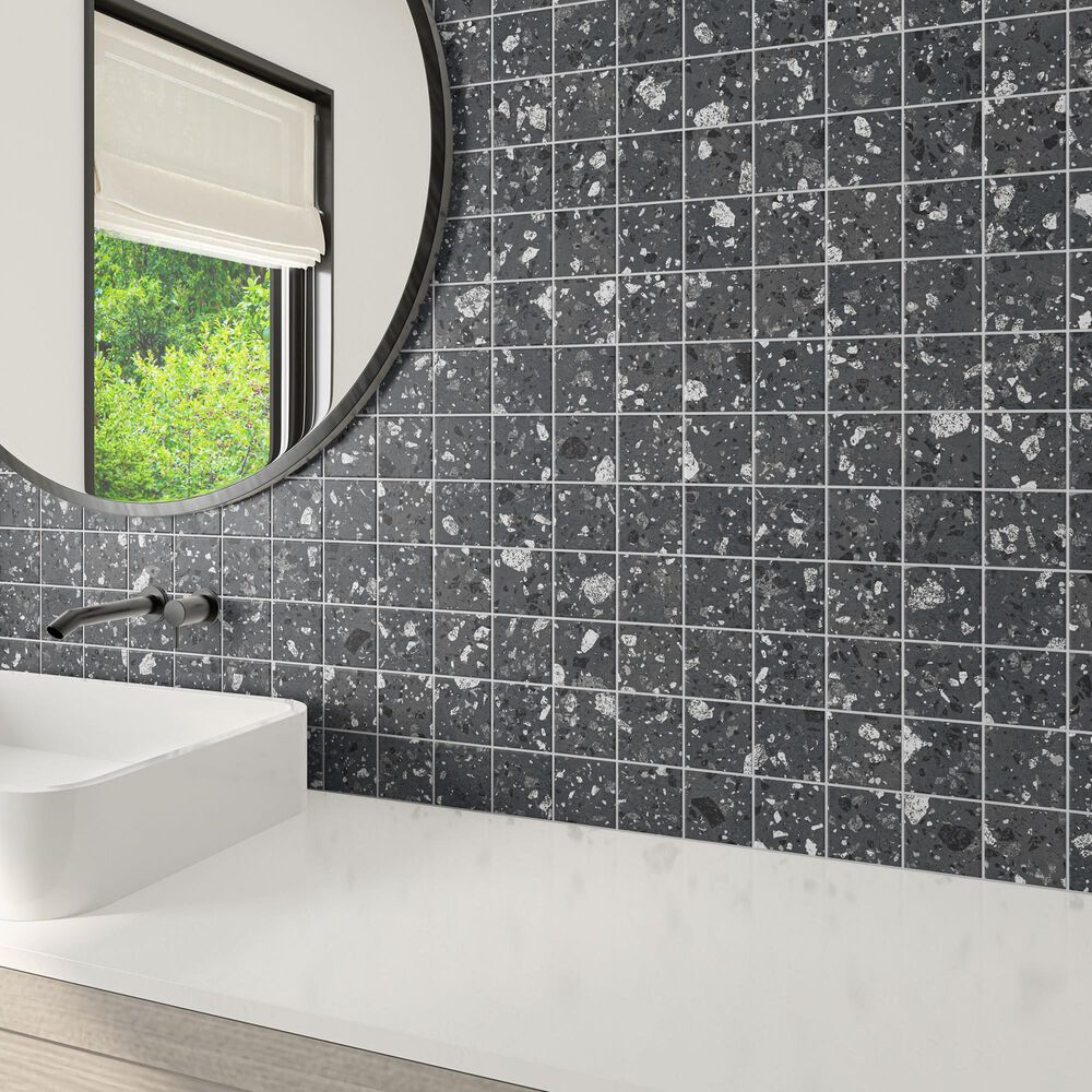 Dal-Tile Poke Raven Flecks 3" x 3" Straight Joint on 12" x 12" Porcelain Mosaic Sheet, , large