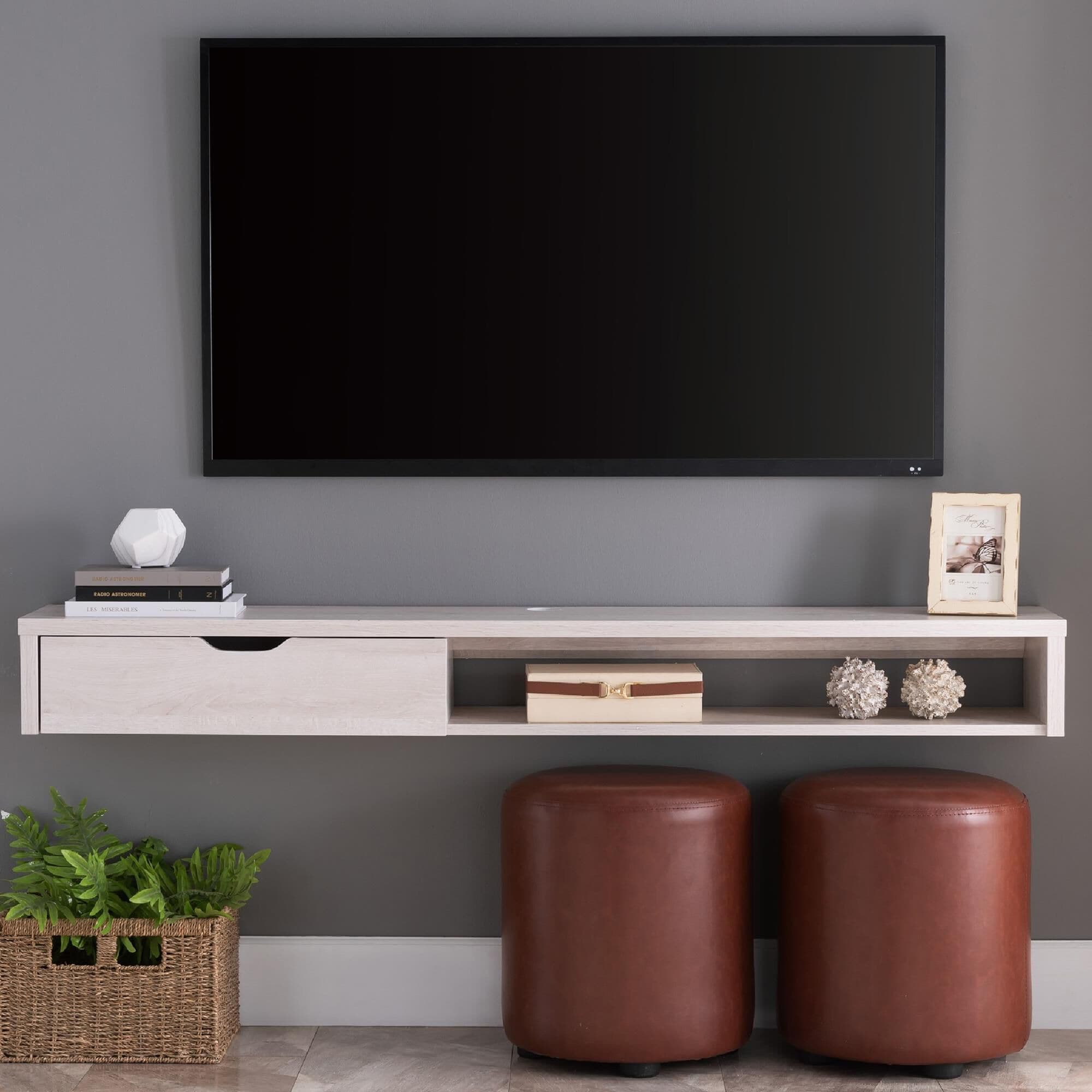 White oak floating corner tv stand sale
