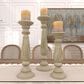 Maple and Jade 12", 15", 18" Distressed Turned Pillar Decorative Candle Holder in Beige (Set of 3), , large