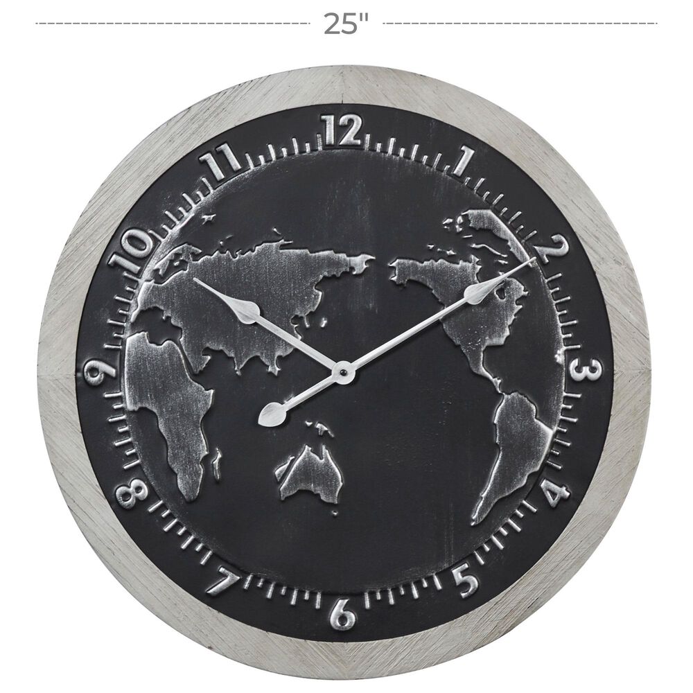 Maple and Jade 25&quot; Metal and Wood Wall Clock in Grey, , large