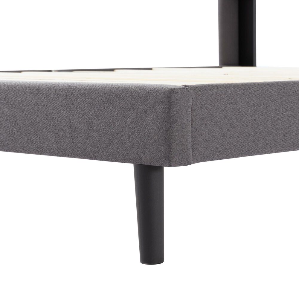 HOMLUX Full Upholstered Platform Bed Frame with Tufted Headboard in Dark Gray, , large