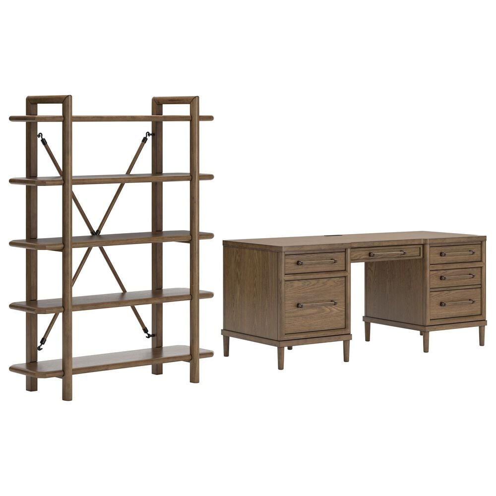 Ashley Roanhowe 2-Piece Desk and Bookcase Set in Brown Oak, , large