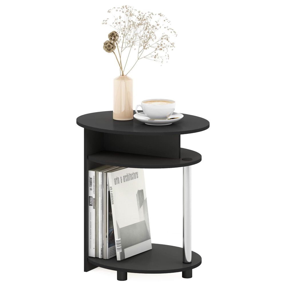 HOMLUX Oval End Table with Bookshelf in Americano and Chrome, , large