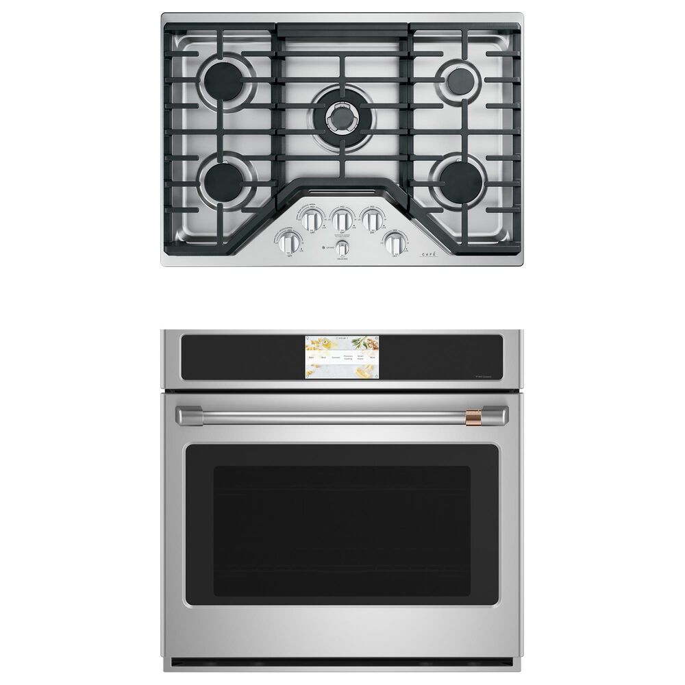 Cafe 2-Piece Kitchen Package with 30" Smart Built-In Convection Single Wall Oven and 30" Gas Cooktop in Stainless Steel, , large