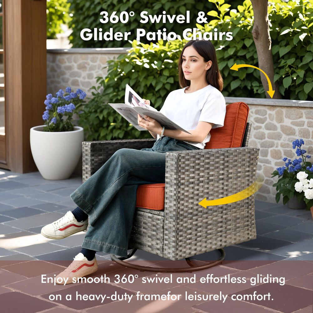 HOMLUX 7-Piece Patio Conversation Set with Rocking Chairs and Fire Pit Table in Orange Red, , large