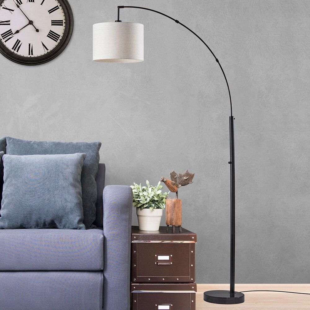 Adesso Bowery Arc Lamp with Taupe Shade in Black, , large