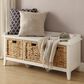 Hearth and Haven Flavius Storage Bench with Rattan Baskets in White and Brown, , large