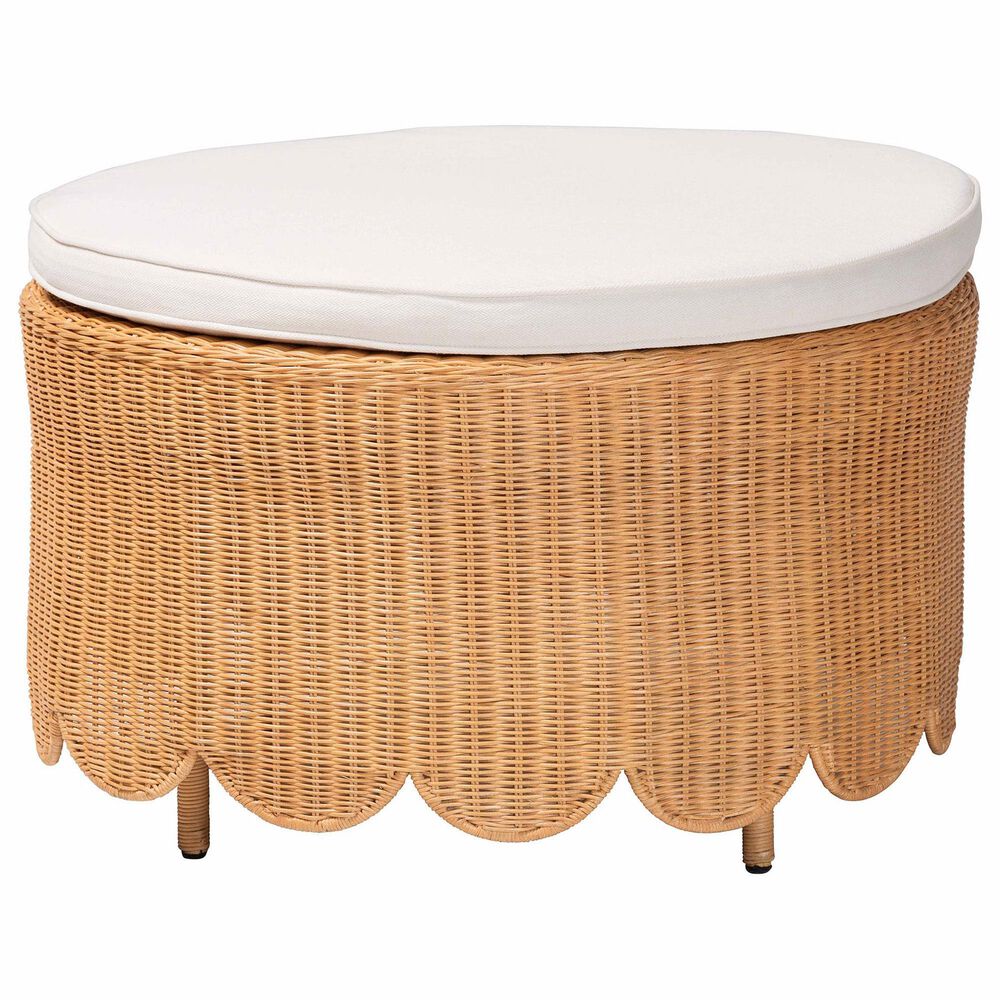 bali & pari Teresa Ottoman with Light Honey Rattan in White, , large