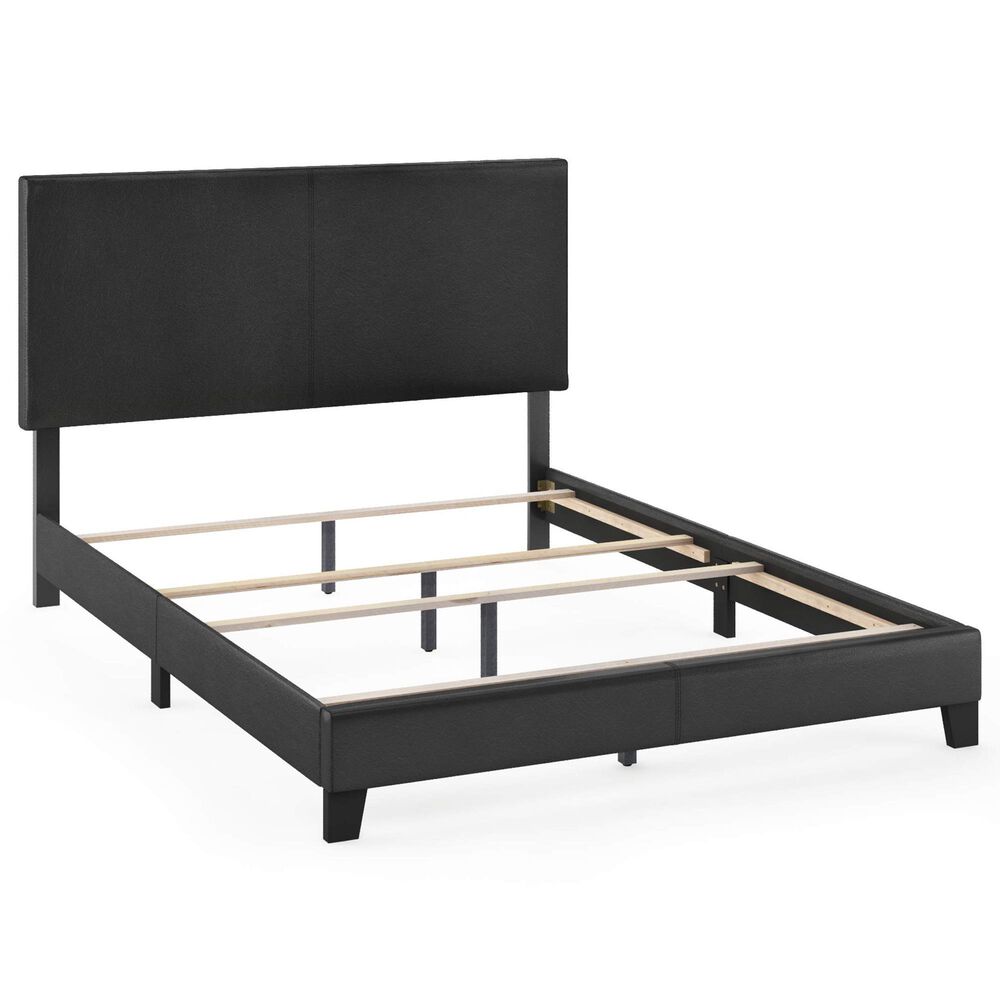 HOMLUX Pessac Queen PU Leather Upholstered Panel Bed Frame in Black, , large
