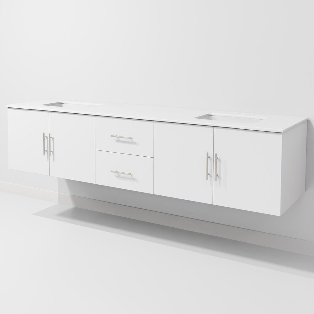 Lexora Home Geneva 80" Double Bathroom Vanity in Glossy White with 2 cm White Cultured Marble Top and Rectangular Sinks, , large