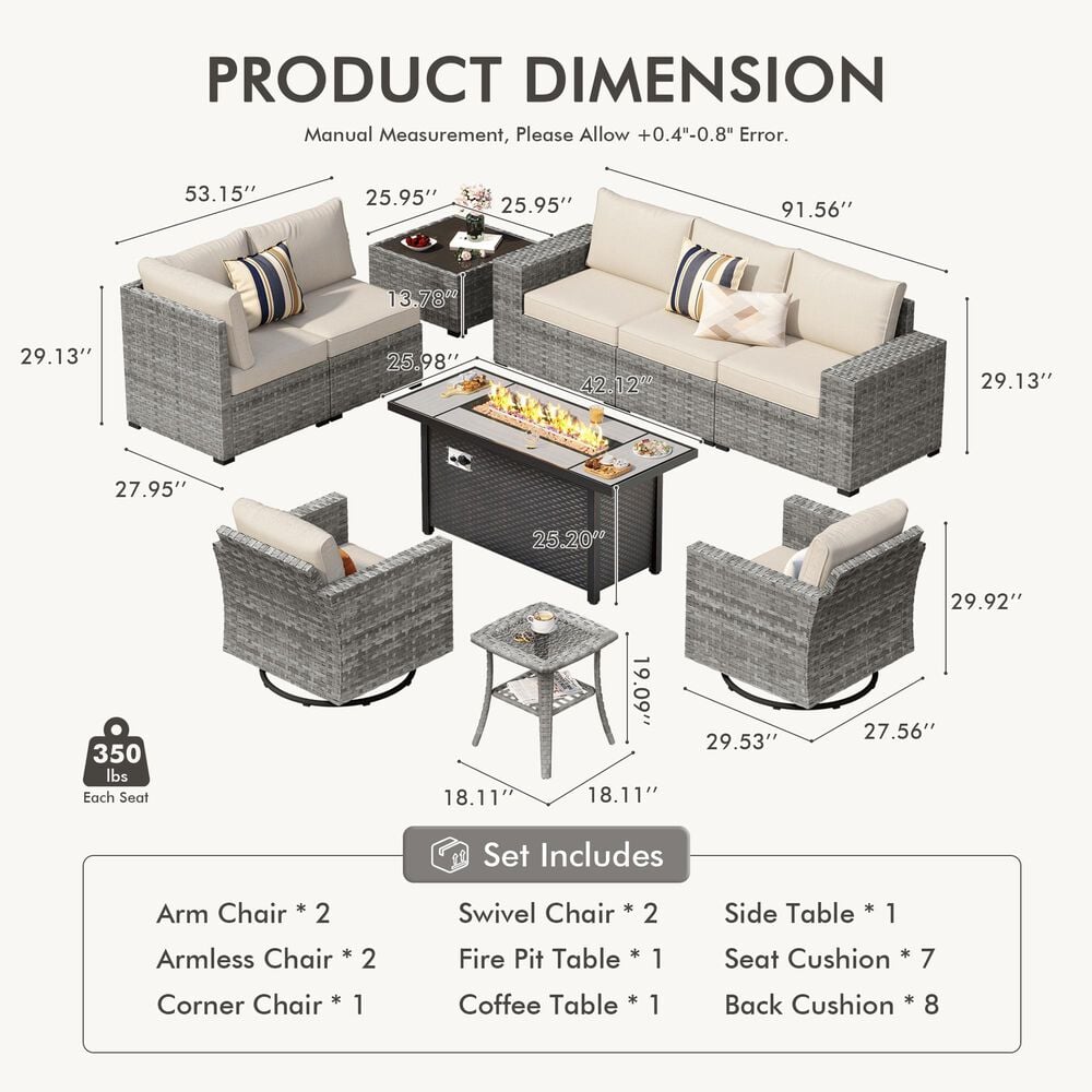 HOMLUX 10-Piece Outdoor Patio Wicker Sectional Furniture Set in Beige, , large