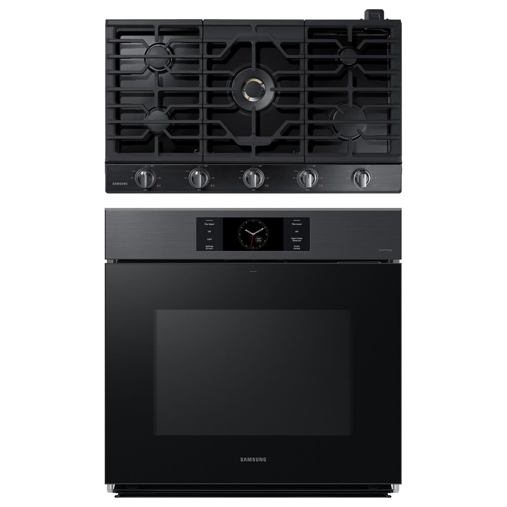 Samsung 2-Piece Kitchen Package with 30" Matte Black Single Wall Oven and 36" Black Stainless Steel Smart Gas Cooktop, , large