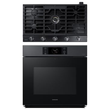 Samsung 2-Piece Kitchen Package with 30" Matte Black Single Wall Oven and 36" Black Stainless Steel Smart Gas Cooktop, , large