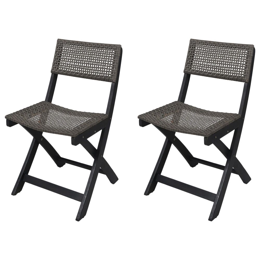 Hearth and Haven Hillside Outdoor Foldable Bistro Chair in Grey and Brown (Set of 2), , large