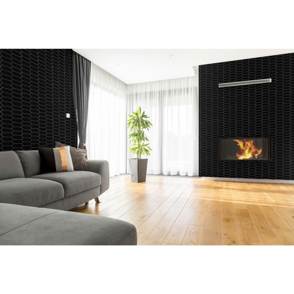 Emser Catch Glossy Black 2" x 2" Hexagon on 10" x 13" Porcelain Mosaic Sheet, , large