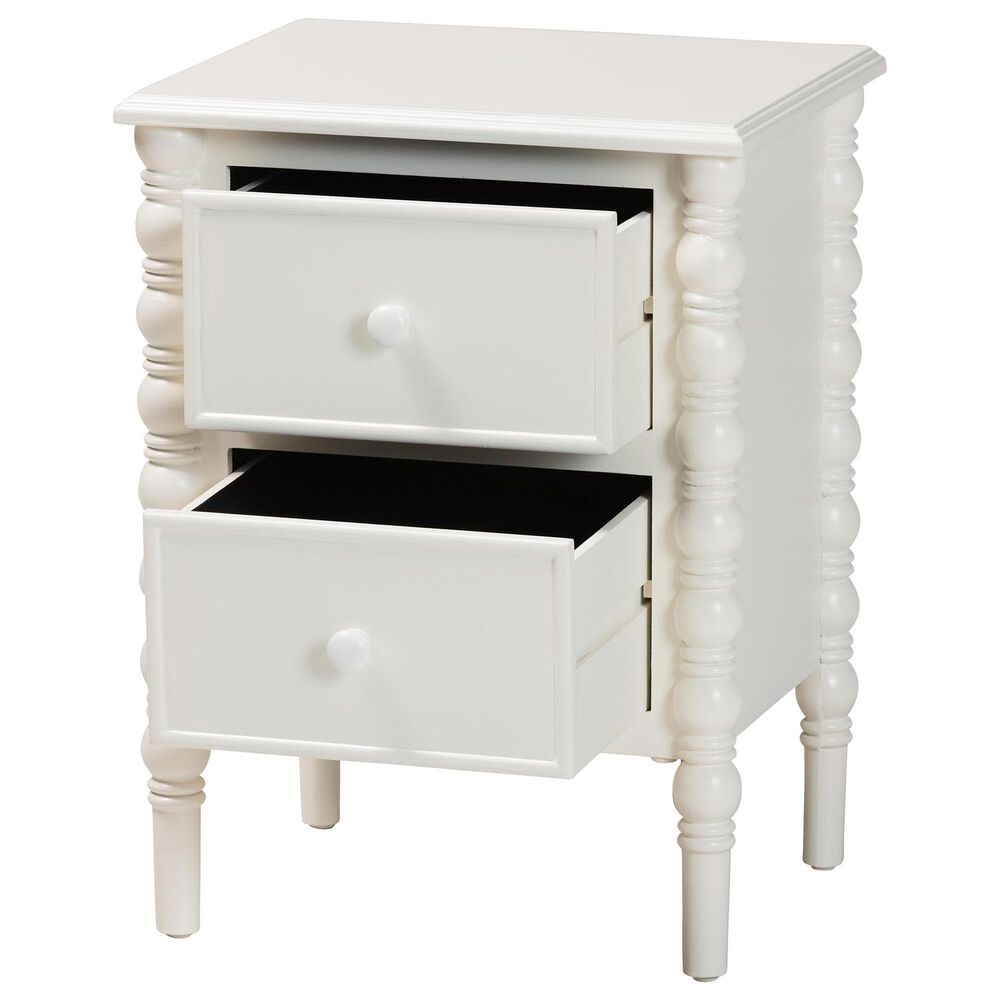 Baxton Studio Malinda 2-Drawer End Table with Spindle Legs in White, , large