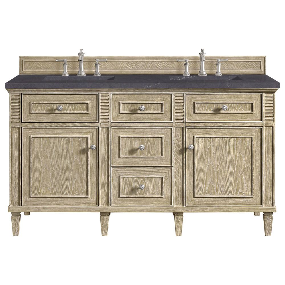 James Martin Vanities Lorelai 60&quot; Double Vanity in Whitewashed Oak with 3 cm Charcoal Soapstone Quartz Top, , large