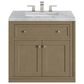 James Martin Vanities Chicago 30" Single Bathroom Vanity in Walnut Whisper with 3 cm Carrara White Marble Top and Rectangular Sink, , large