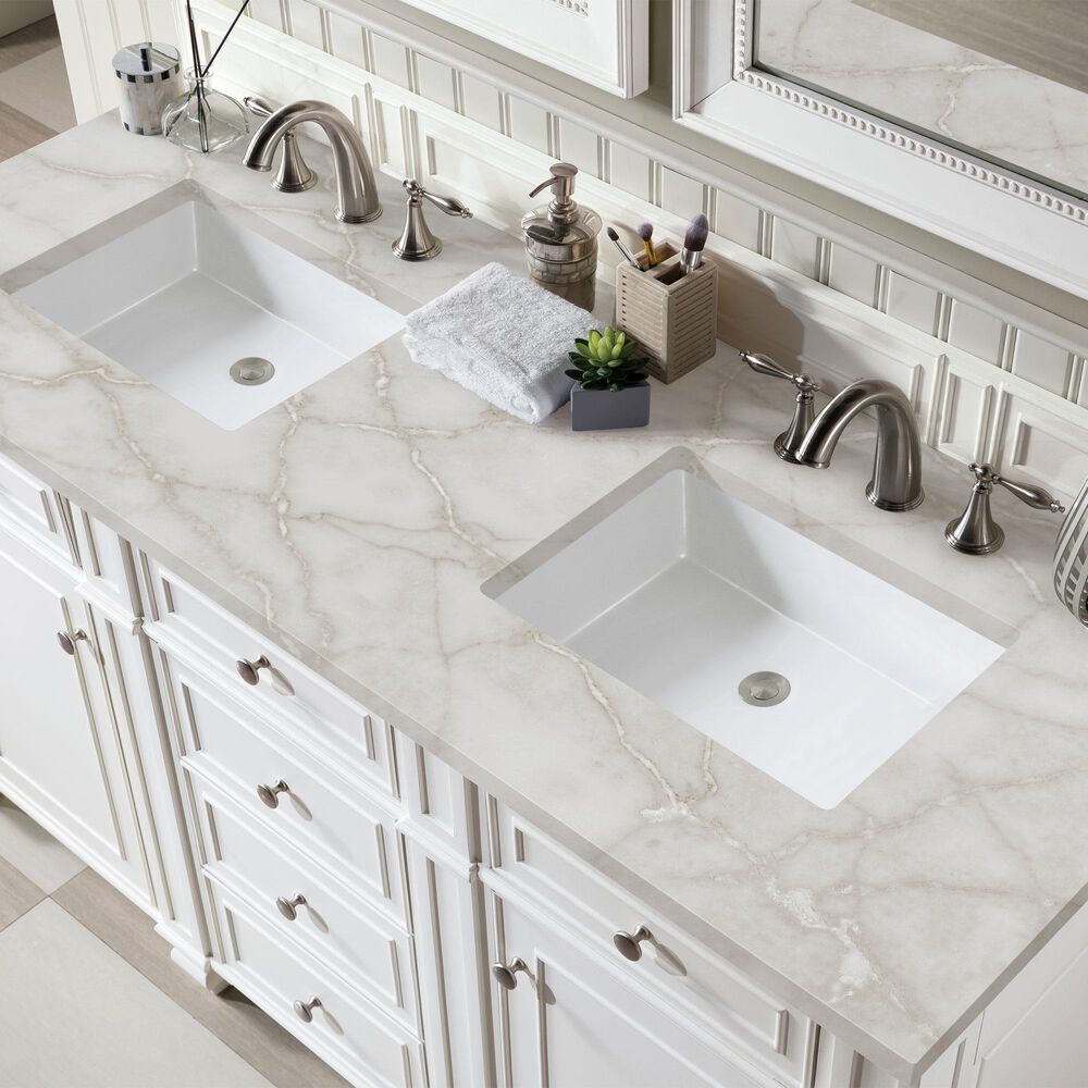 James Martin Vanities Bristol 60" Double Bathroom Vanity in Bright White with 3 cm Eternal Jasmine Pearl Silestone Top, Rectangular Sinks and FreePower Wireless Charger, , large