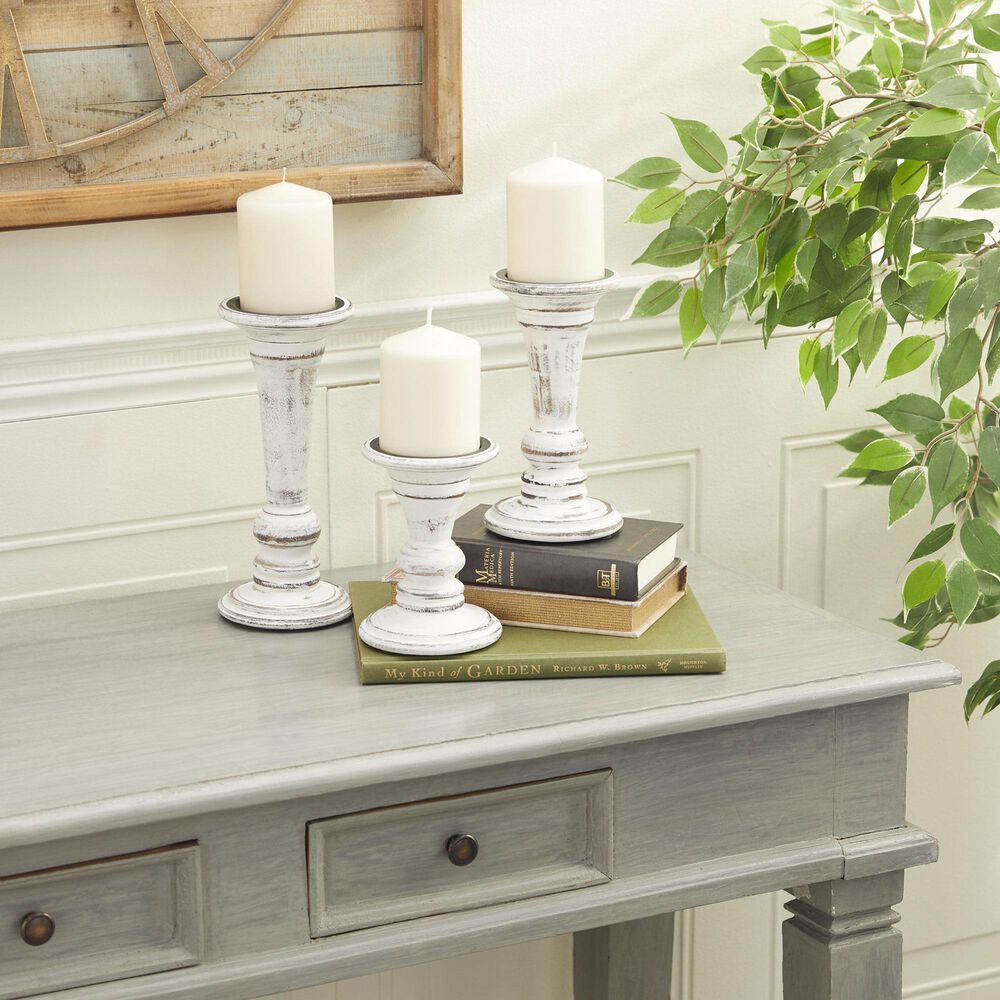 Maple and Jade 6&quot;, 8&quot;, 10&quot; Decorative Candle Holder in White &#40;Set of 3&#41;, , large