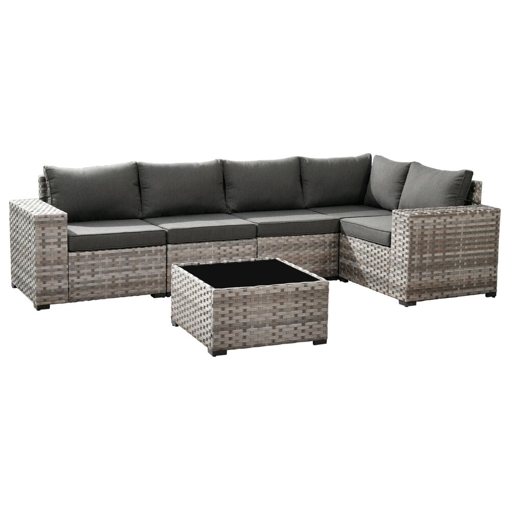 HOMLUX 6-Piece Outdoor Wicker Sectional Patio Furniture Set in Black, , large