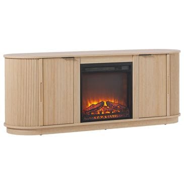 Walker Edison Chloe 60" TV Stand with Freestanding Electric Fireplace in Coastal Oak, , large
